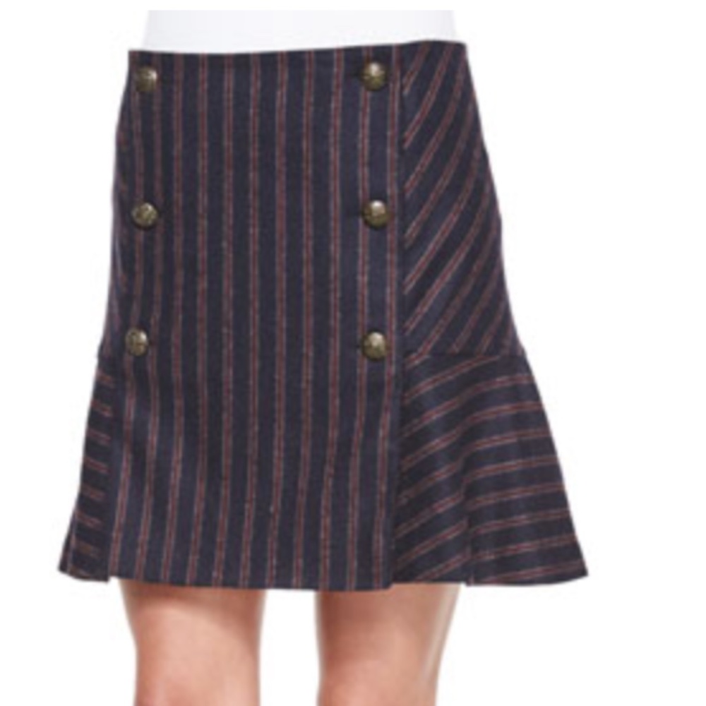 Veronica Beard Striped Button Flare Skirt, Navy